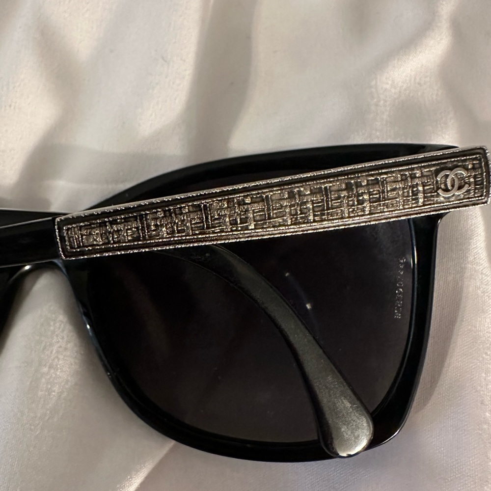 Chanel authentic tweed sunglasses black and silver. Comes with case. EUC - Picture 3 of 6